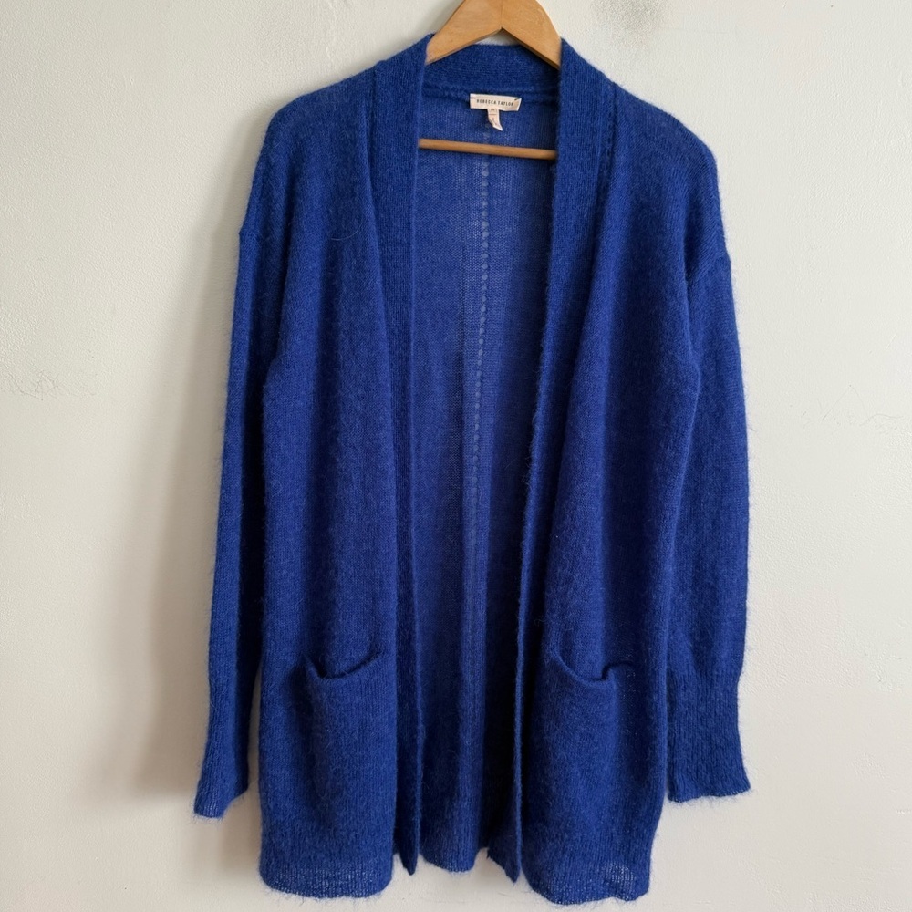 Rebecca Taylor Blue Mohair Alpaca Open Front Long line Cardigan | Size M